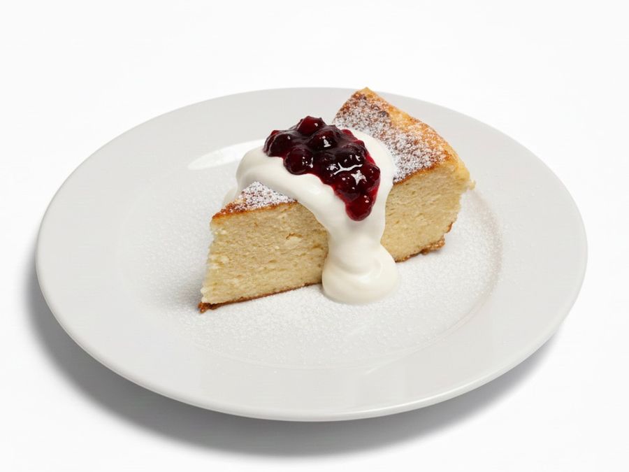 Cazuela de requesón con crema agria y bayas.